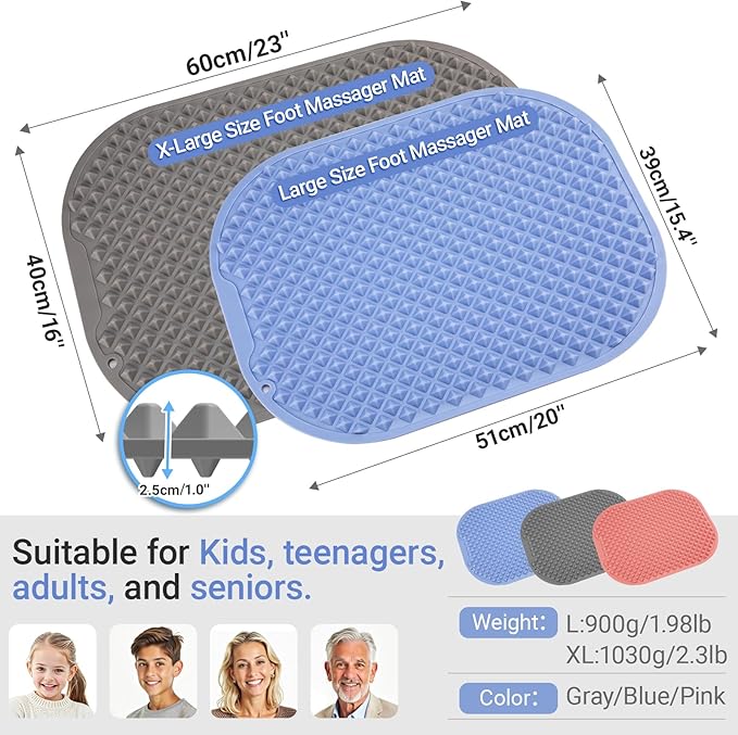 Upgrade Silicone Foot Massage Mat with Dual-Side Usage, Large Reflexology Mat for Feet Relaxation, Foldable Foot Acupressure Mat, Portable Standing Desk Mat for Pain, Fatigue Relief(Blue-L)