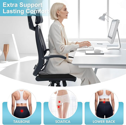 Seat Cushions for Office Chairs,Ultra Thick(2.5" Inch) Dual-Layer Gel &Memory Foam Wheelchair Cushions for Long Sitting, Non-Slip Cover Chair Seat Pads for Office, Computer Desk,Car & Truck