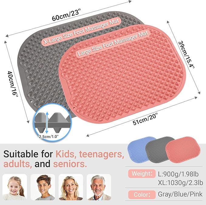 Upgrade Silicone Foot Massager Mat, Large Reflexology Mat for Feet Relaxation, Portable Foot Acupressure Mat with Dual-Side Usage, Foldable Standing Desk Mat for Pain, Fatigue Relief(Pink-L)