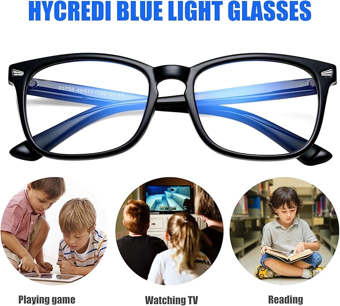 Hycredi Kids Blue Light Blocking Glasses,Anti Eyestrain & UV Protection, Computer Gaming TV Phone Glasses for Boys Girls
