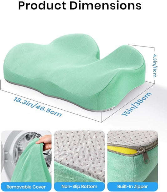 Benazcap Seat Cushion - Memory Foam Car Seat Pad - Sciatica & Lower Back Pain Relief - Car Seat Cushions for Driving - Road Trip Essentials for Drivers, Green