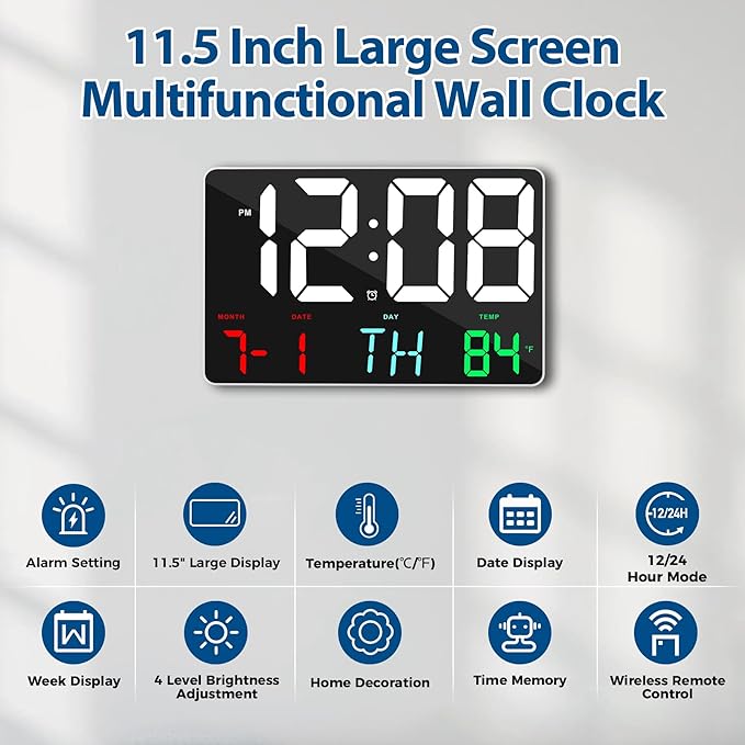 SZELAM Digital Clock Large Display,11.5"Digital Wall Alarm Clock with Remote Control,LED Oversized Electric Clock with Calendar,12/24H,Adjustable Brightness Large Clock for Home Office Kitchen Bedroom
