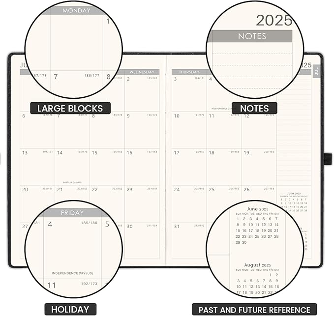 2025-2026 Planner - Academic Planner 2025-2026, July 2025 - June 2025, Weekly and Monthly Planners, 8.5" x 11", Pen Holder, Calendar Stickers, Pocket, Faux Leather Cover -Black