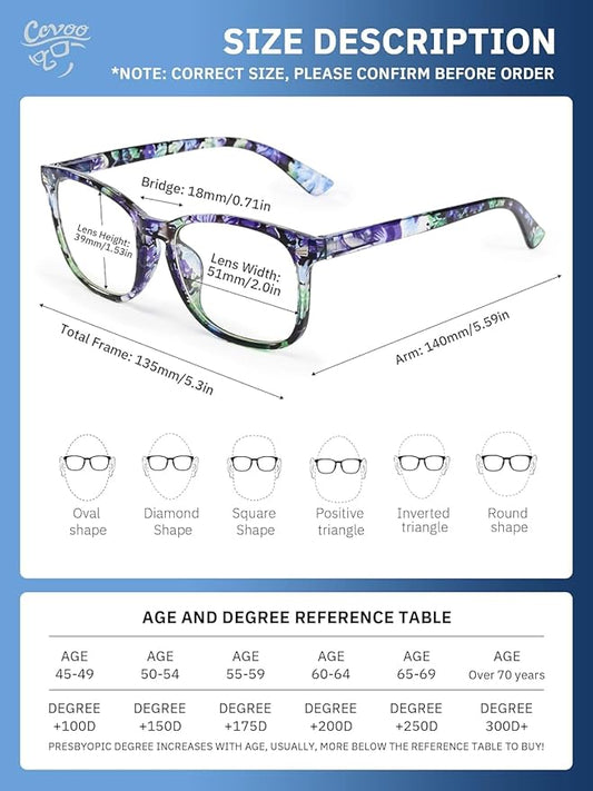 CCVOO Reading Glasses for Women/Men, Eyeglasses, Blue Light Readers for Women/Men, Computer Eye Glasses, Cheaters