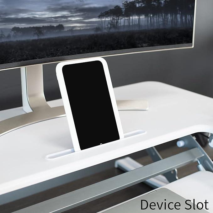 VIVO 36 inch Height Adjustable Stand Up Desk Converter, V Series, Quick Sit to Stand Tabletop Dual Monitor Riser Workstation, White, DESK-V000VW