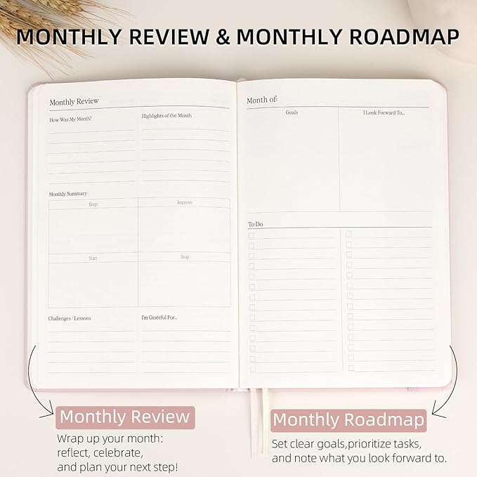 2025-2026 Planner - Undated Monthly, Weekly & Daily Planner for Planning Your Success - To Do List, Habit Tracker, Hardcover, Aesthetic, Stylish School or Office Supplies (Pink, A5)