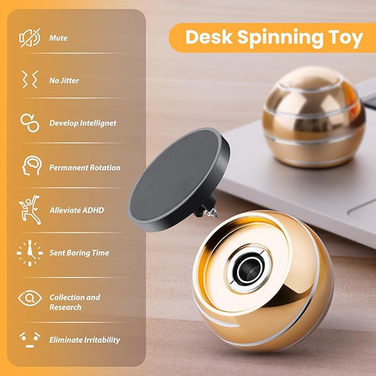 Fidget Spinner Desktop Toys - Kinetic Spinning Ball for Anxiety & ADHD Relief (Golden-1.54in)