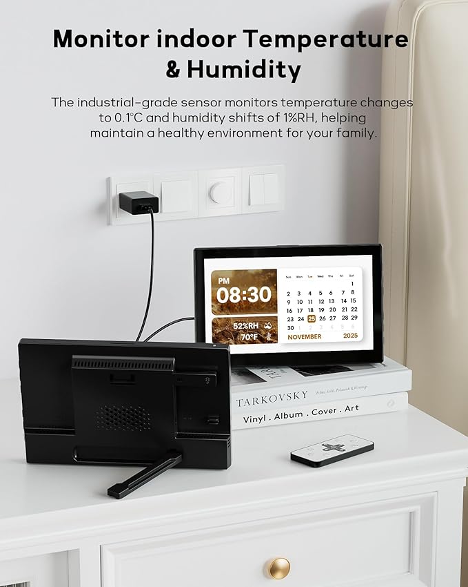 10.1" Large Digital Clock with Date and Day for Elderly, Remote Control Digital Calendar with 12 Themes, Auto Dimming, 23 Customizable Schedules, AutoDST, Indoor Temperature & Humidity, Wall Mounted