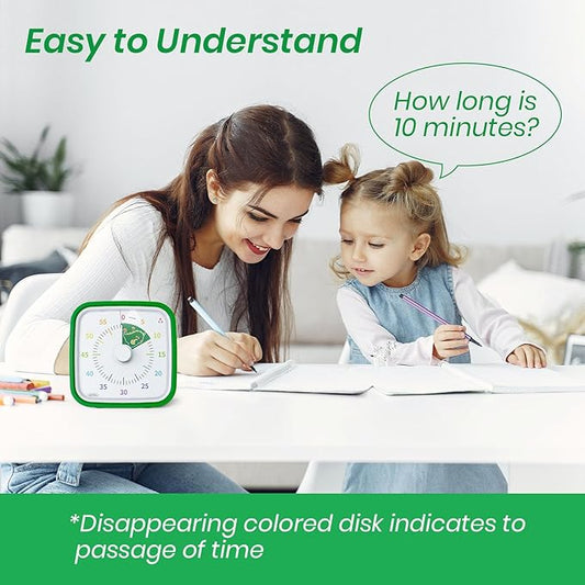 Yunbaoit Visual Timer with Protective Case, Dinosaur Disk 60 Minute Countdown Timer for Kids and Adults, Silent Time Management Tool(Green Dinosaur)