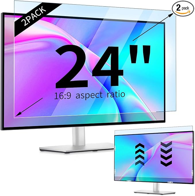 IPROKKO 【2 Pack】 24 inch Anti-Blue Light monitor Screen Protector for 16:9 Widescreen,Removable Anti Glare Blue Light Blocking Screen Filter,LED PC Anti-UV Eye Protection Filter Film