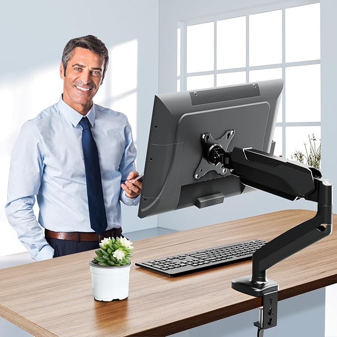 MOUNTUP Monitor Arm Desk Mount, Fully Adjustable, Computer Monitor Stand for 17-30 Inch, 4.4-17.6lbs Screen, VESA Mount with C Clamp & Grommet Base, Black
