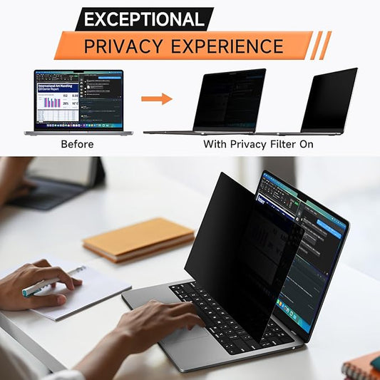 Privacy Screen for MacBook Air 13.6 & 13 Inch 2022-2025 (M2, M3, M4), Matte Anti Glare Blue Light Filter, Nano No Glue Anti Spy Black Protector for Mac Air 13In Laptop Computer