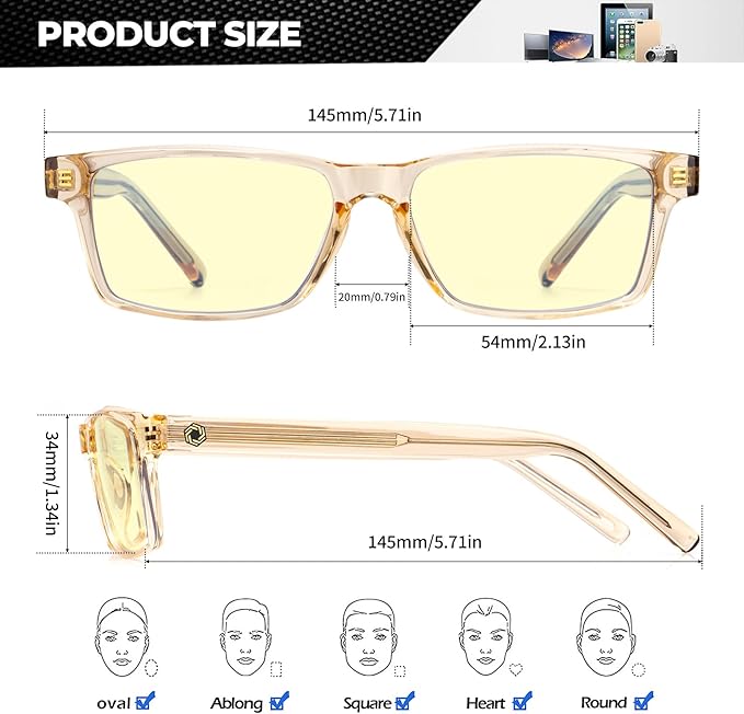 ANYLUV Blue Light Glasses Men Woman, Blue Light Blocking Glasses for Computer Gaming, Eye Strain Relief Eye Protection