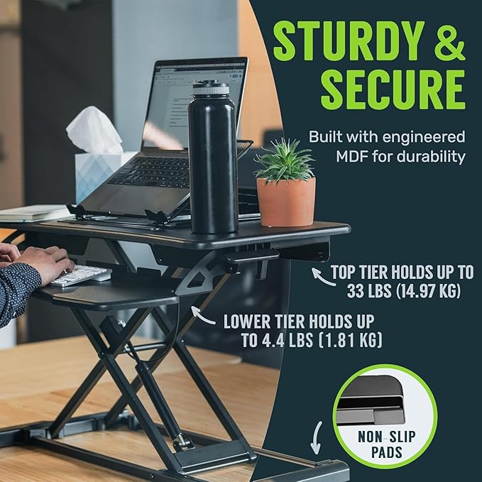 TechOrbits OF-S06-2 Desk Converter-37-inch Height Adjustable, MDF Wood, Sit-to-Stand Rise-X Pro Black, 36"