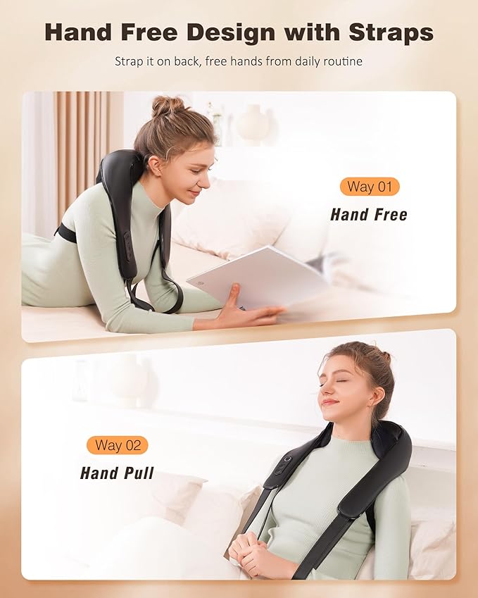 Neck and Shoulder Massager with Heat, Cordless Back and Neck Massager, Upgraded Graphene Heating, 4D Shiatsu Deep Kneading Massage for Shoulder, Back,Leg,Pain Relief, Portable Gifts for Dad Mom Friend