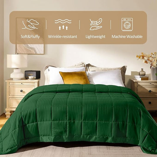 downluxe Queen Size Blanket with Satin Trim, Lightweight Down Alternative Blankets Queen Size for All Season, Machine Washable (Emerald Green, 90x90 Inch)