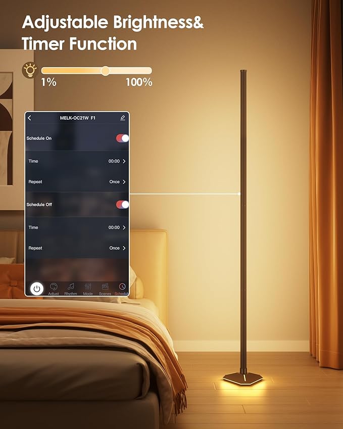 Corner Floor Lamp, RGB LED Corner Lamp with Music Sync, Smart App and Remote Control Color Changing Ambience Light, LED Lamp with 16 Million Colors for Gaming Room, Bedroom, Living Room