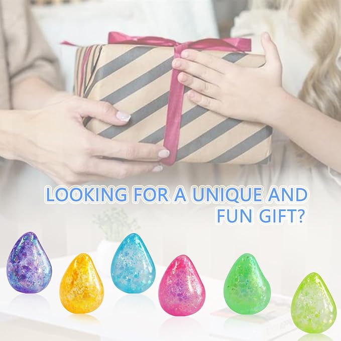 6pack Fidget Toys Squishy Drop Toys| Ice Squishy Drop Malt Sugar Balls| High Density Gel Filled Water Drop Sensory Squeeze Toy|Relief Stress Squeeze Toy Color May Vary (Pack of 6)