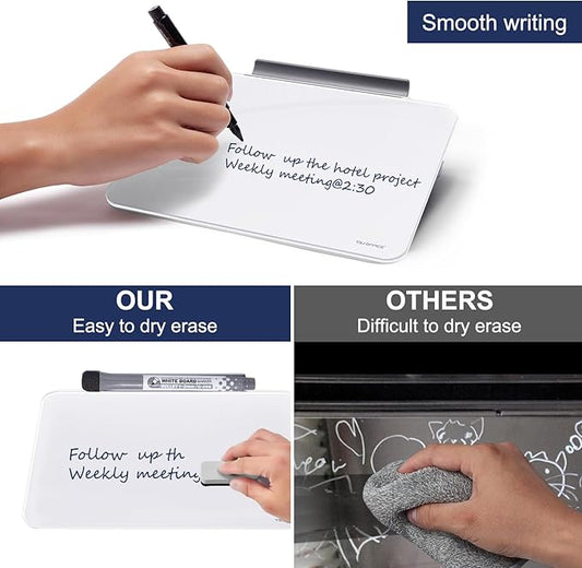 TSJ OFFICE Small Desktop Whiteboard - Glass Dry Erase Board 8 X 6 Inches Tabletop Easel Whiteboard with Stand, Desk Board Buddy for Artist, Teacher and Student