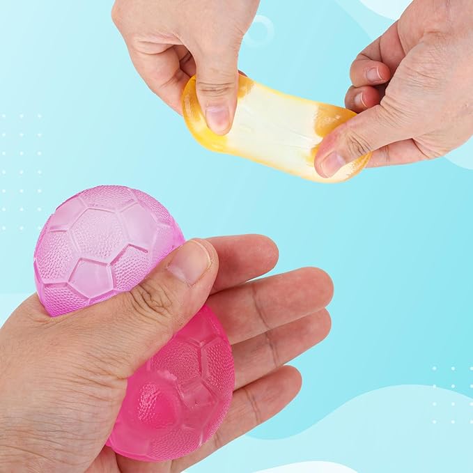 4pcs Stress Relief Toys Balls, Assorted Colors Maltose Filled Stress Toys Durable Slow Rising Sugar Balls for Anxiety ADHD & Autism Classroom Prizes (Football)