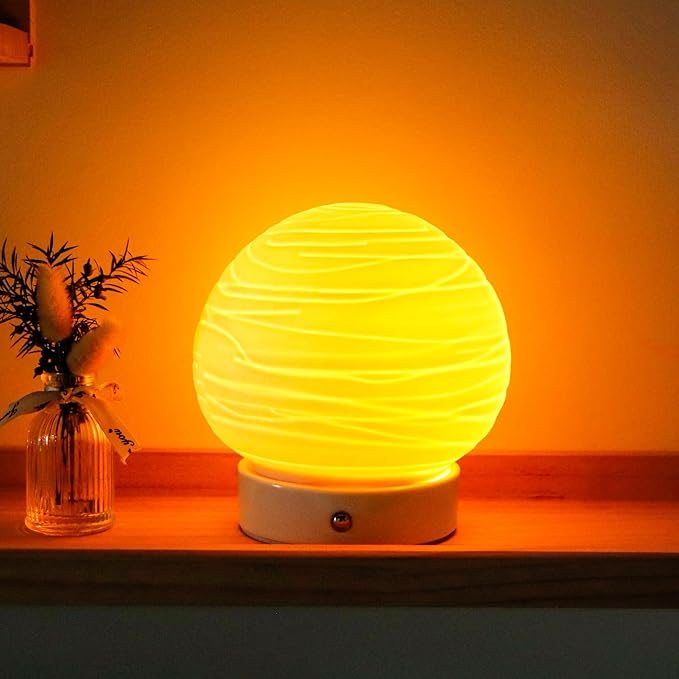 JHY DESIGN 8 Pack 3 Colors Bedside Rechargeable Table Lamp 6.5" H Translucent Ceramics Dimmable LED Touch lamp for Living Room Bedroom Cafe Outdoors Kids Room(Planet)