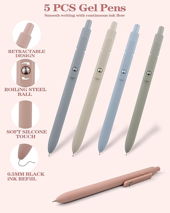 54Pcs Aesthetic School Supplies Set with Large Pastel Pencil Case 12 Dual Tip Highlighters, 6 Gel Pens, 5 Black Pens, 5 Mechanical Pencils (0.5-2.0mm) - Nursing School & College Essentials Gifts