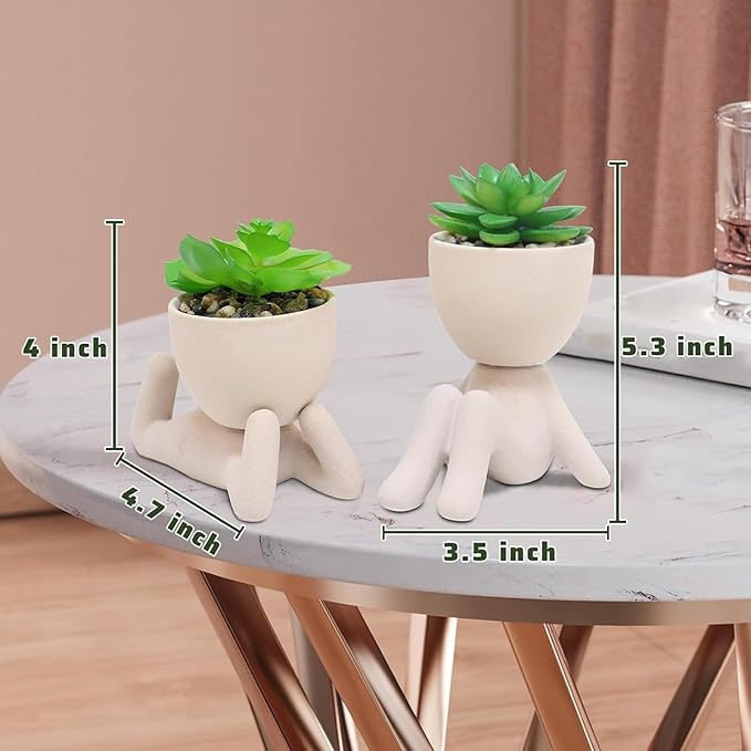 Zerzsy 2PCS Cute Artificial Succulent Plants with Creative Human Shaped Pots, Desk Decoration Artificial Plants Indoor for Home Office Decoration(Cream Color)