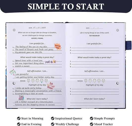 Gratitude Journal with 4 Inspirational Stickers: Undated Daily Gratitude Journal for Women and Men - More Happiness, Affirmation, and Mindfulness in A Few Minutes with Prompts & Quotes Floral