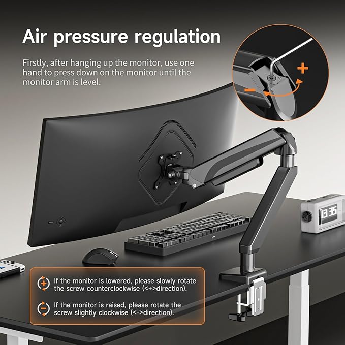 Pholiten Adjustable Rotating arm for Monitor Stand - Supports 1-33lbs Weight, Supports 45 inch Straight screen/49 inch Curved Screen, Compatible with VESA 75x75-100x100mm Desktop Monitor Mount