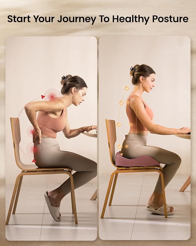 ProtoArc Seat Cushion, Office Chair Cushion for Sciatica, Coccyx Cushion, Ergonomic Memory Foam Seat Cushion for Car, Home, Pressure Relief Pad for Hip, Tailbone, All Day Comfort - Pink