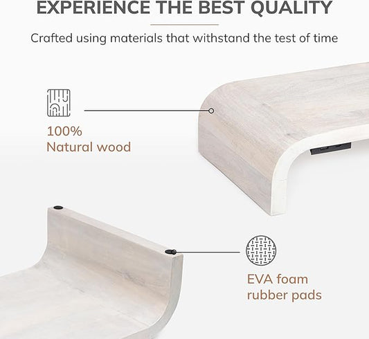 Anji Mountain Wood Monitor Stand Riser Desk Desktop Organizer Table for Home, Office Workspace, Laptop Riser, Ergonomic Design Stand for Gaming Setup, with Power Source, White Wash