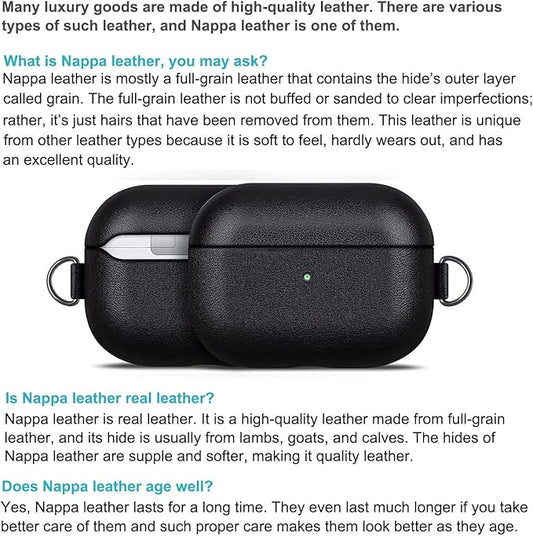 Leather Case for AirPods Pro 2nd Generation, Lopie AirPods Pro 2 Leather Case Cover with Lanyard and Keychain, Protective Case Fully-Wrapped with Top Grain Leather (Not for AirPods Pro 1st Gen) Black