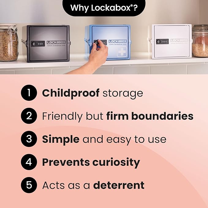 Lockabox One™ | Premium Medicine Lock Box | Medium Medication Lock Box With Code For Medicines, Vitamins & Supplements | External Size 12 x 8 x 6.6 inches (Light Medi Blue)