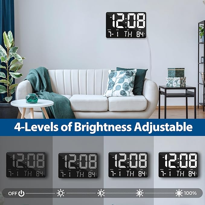 SZELAM Digital Clock Large Display,11.5"Digital Wall Alarm Clock with Remote Control,LED Oversized Electric Clock with Calendar,12/24H,Adjustable Brightness Large Clock for Home Office Kitchen Bedroom