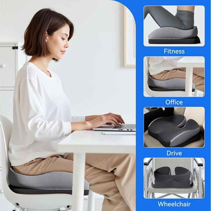 Seat Cushions for Office Chairs Wheelchair Cushion for Long Sitting Back Pain,Memory Foam Seat Car Computer Desk Chair Cushion,Coccyx Cushion for Tailbone Pain Relief Cushion Office Chair Butt Pillow