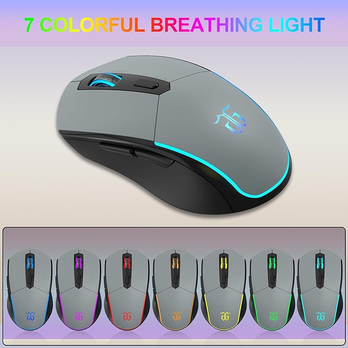 Snpurdiri 60% Wireless Gaming Keyboard and Mouse Combo,Rainbow Backlit Rechargeable 2000mAh Battery,Mini Mechanical Feel Keyboard + Popular RGB Mice for Gaming,Business Office(Gray-Black-Orange)