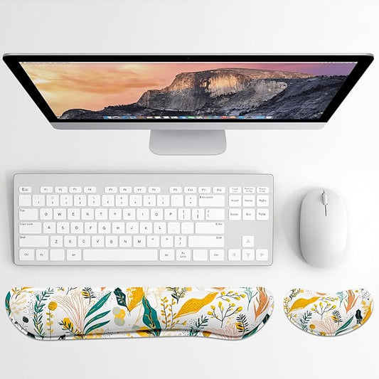 Dapesuom Enlarge Keyboard Wrist Rest, Memory Foam Wrist Cushion for Desk Mats Support, Typing Pain Relief Keyboard Mouse Pad Rests Set with Non-Slip Base for Gaming Laptop Computer, Watercolor Floral