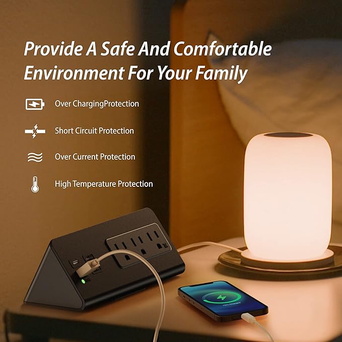 Nightstand Edge Mount Power Strip with USB-C Ports Tabletop Surge Protector Desk Clamp Power Sockets with 3 AC Outlets &4 Fast Charging USB Ports for Home Office Hotel and Dormitory (Black(2-Pack))