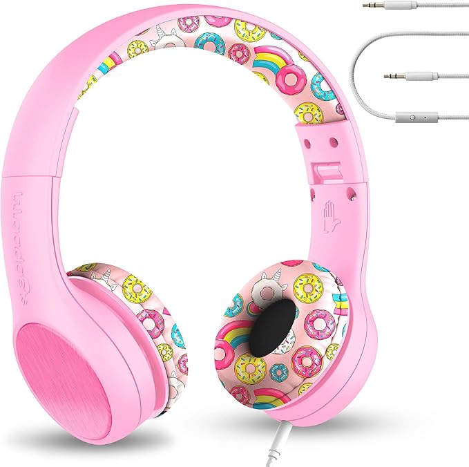 LilGadgets Connect+ Style On-Ear Kids Headphones with Microphone - SharePort Technology, SoftTouch Padding, Detachable Cable, Noise Reduction, Durable & Adjustable - Doughnuts - Wired Headphones