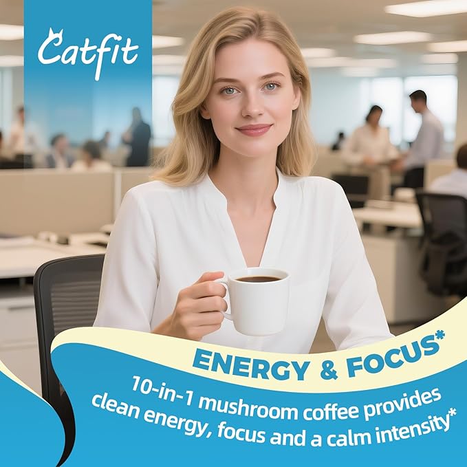 Mushroom Coffee,10 Adaptogenic Mushrooms And Milk Powder MCT Oil, Hydrolyzed Collagen, Instant Coffee with Lion's Mane, Chaga, Cordyceps, L-Theanine for Energy, Focus, Digestion and Immunity, 160G