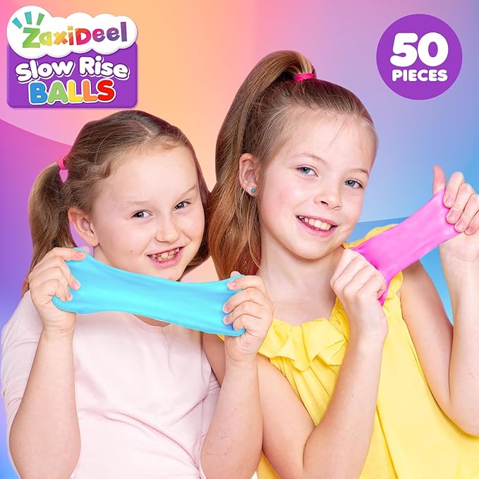 Slow Rising Stress Ball 50 Pack: Mini Squishy Ball for Kids Anxiety Relief, Hand Therapy Sensory Toy, Pull Stretch Fidget Toy, Prize Box Toys for Classroom, Bulk Toy for Teacher, Offices & Group