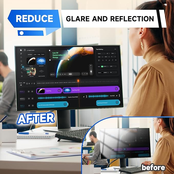 IPROKKO 【2 Pack】 24 inch Anti-Blue Light monitor Screen Protector for 16:9 Widescreen,Removable Anti Glare Blue Light Blocking Screen Filter,LED PC Anti-UV Eye Protection Filter Film