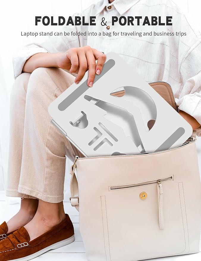 Laptop Stand Adjustable Laptop Holder for Desk, Foldable Laptop Riser Portable Computer Stand Compatible with MacBook, Lenovo, HP and All Laptops up to 15.6 inches Silver
