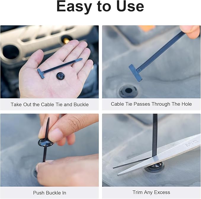 Nylon Cable Tie Buckle Kit, Universal Self-Locking Zip Ties with Pins and Buttons, Heavy Duty Automotive Fender Repair and Garage Organization