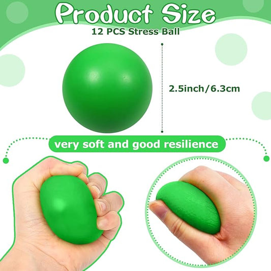 12 Pcs Green Foam Stress Ball Squeeze Stress Relief Balls for Kids and Adults Hand Exercise Sensory Relief Toys for Anxiety ADHD Autism (Green)