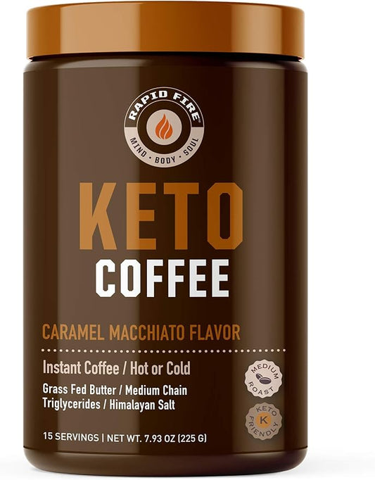 Ketogenic Caramel Macchiato Keto Coffee Mix & Pods, Supports Energy & Metabolism, Weight Loss Diet, 15 Servings 7.93oz & 16 Count K Cups