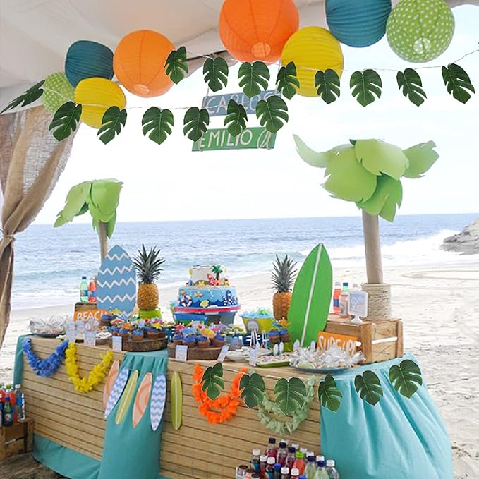 RECUTMS Monstera Leaf String Lights 2 Pack, 20LED Tropical Artificial Rattan Palm Green Leaves Wall Hanging Vine Greenery,Outdoor Indoor Hawaiian Luau Jungle Safari Beach Theme Party Summer Decoration