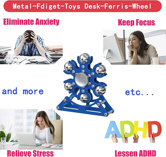 Desk-Fidget-Toys for Ferris-Wheels-Spinner: 4mins Kinetic-Metal-Spinner, Cool-Gadgets-Stuff for Kid Children Teen Adult EDC-Toy, ADHD Tools Stress Relief for Office Home School Men Woman Christmas