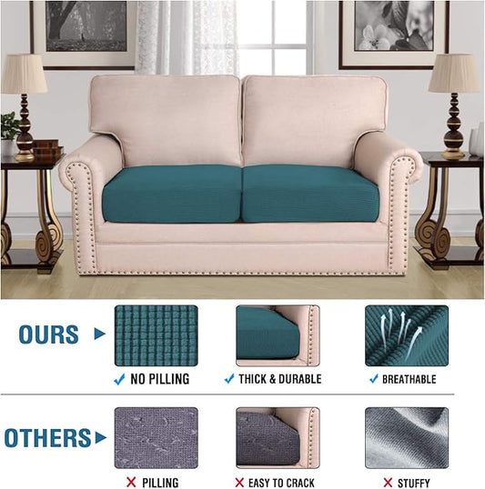 H.VERSAILTEX High Stretch Couch Cushion Covers,Chair Sofa Seat Slipcovers Couch Cushion Cover Stretch Furniture Protector for Kids, Pets(2 Packs Cushion Loveseat Covers, Deep Teal)