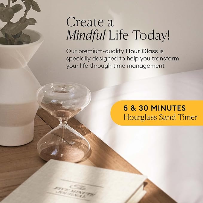 Intelligent Change Mindful Focus 5-Minute Hourglass Sand Timer, Desk Timer for Productivity and Time Management, Minimalist Hourglass Timer, Decorative Gifts, 3.3 (L) x 2.9 (W) inches